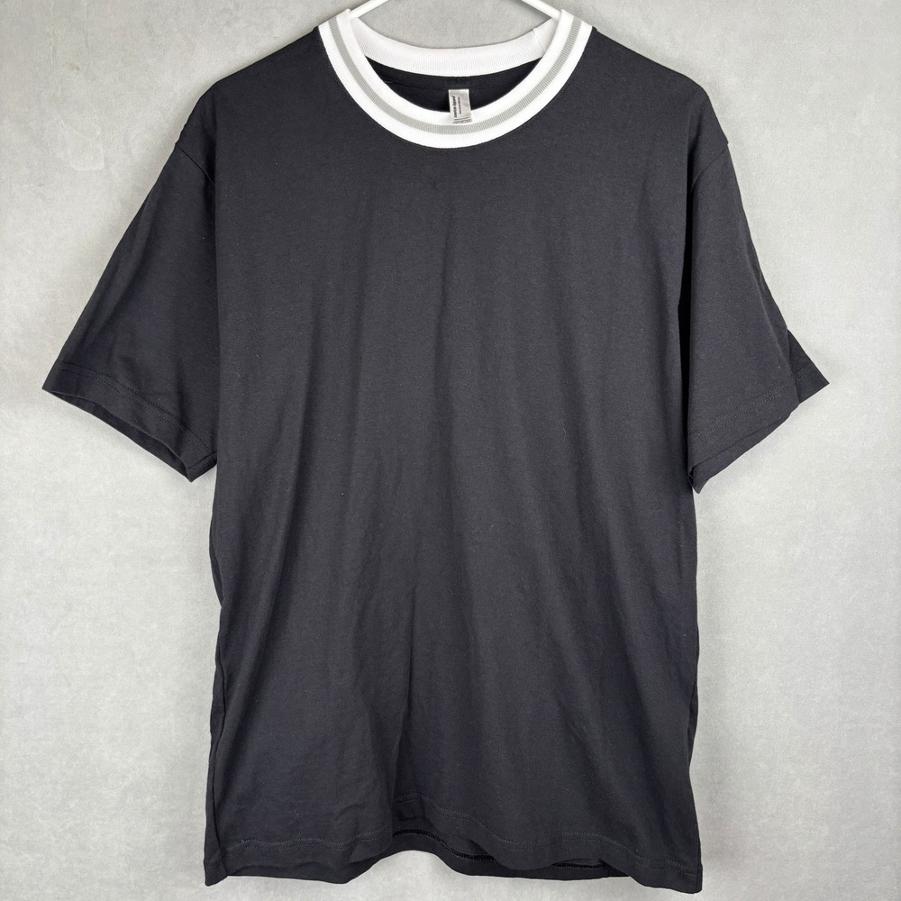 American Apparel Heavy Jersey Black Ringer T-Shirt Striped Neck Indie Hip Mens S